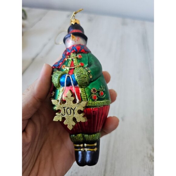 Glass snowman Joy ornament green glitter rhinestone Xmas tree - Picture 8 of 9